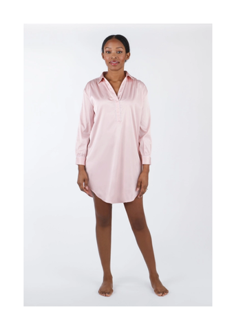 Chloe Satin Long Sleeve Nightshirt in Pink
