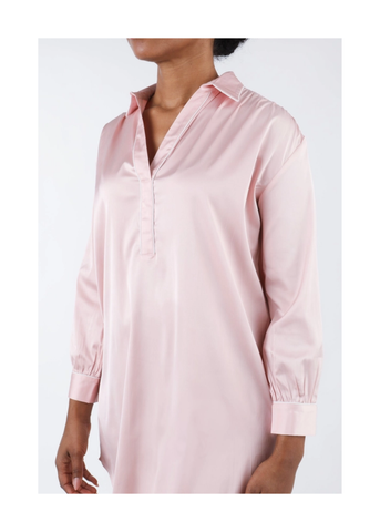 Chloe Satin Long Sleeve Nightshirt in Pink