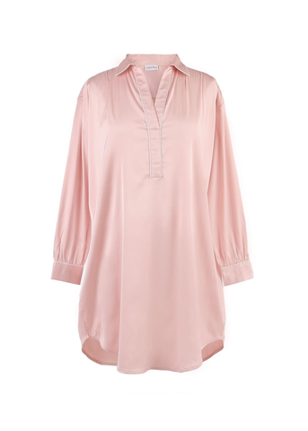 Chloe Satin Long Sleeve Nightshirt in Pink