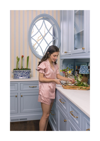 Chloe Satin Short Sleeve Short Pajama Set in Pink
