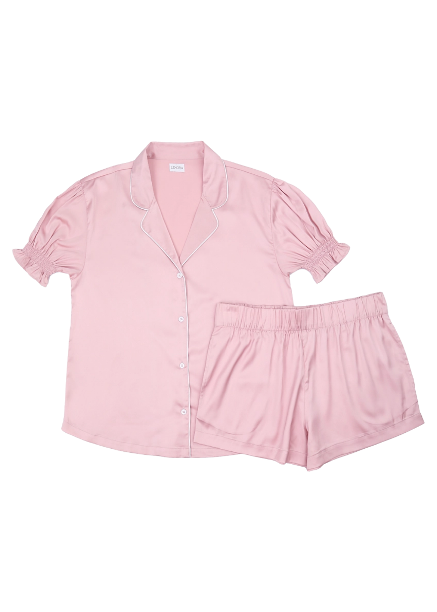 Chloe Satin Short Sleeve Short Pajama Set in Pink