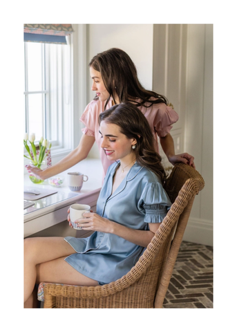 Chloe Satin Short Sleeve Short Pajama Set in Pink