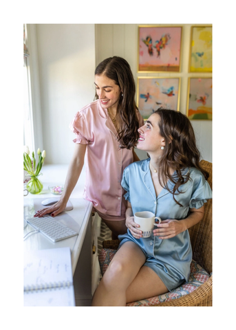 Chloe Satin Short Sleeve Short Pajama Set in Pink