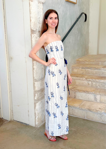 Cinefila Hand Embroidered Strapless Maxi Dress in Valle
