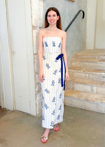 Cinefila Hand Embroidered Strapless Maxi Dress in Valle