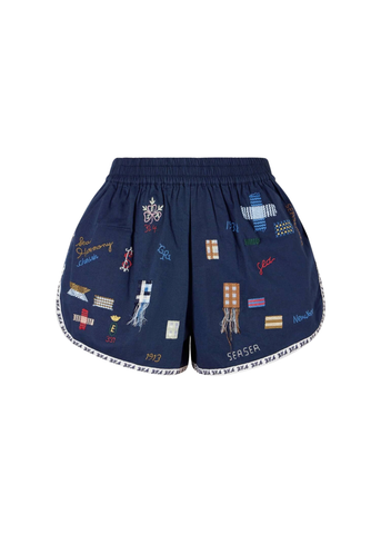 Claira Embroidered Shorts in Navy