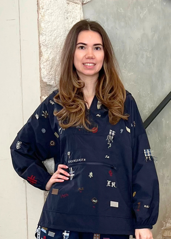 Claira Embroidered Anorak Jacket in Navy