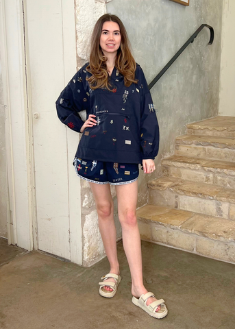 Claira Embroidered Anorak Jacket in Navy