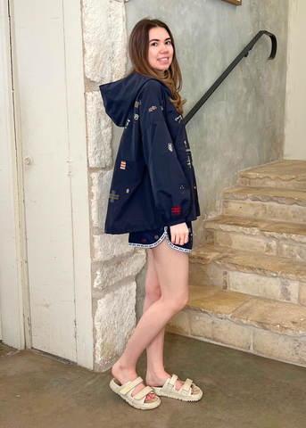 Claira Embroidered Anorak Jacket in Navy