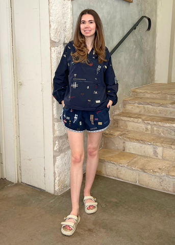 Claira Embroidered Anorak Jacket in Navy