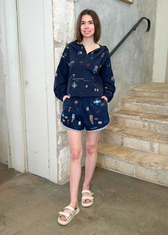 Claira Embroidered Anorak Jacket in Navy