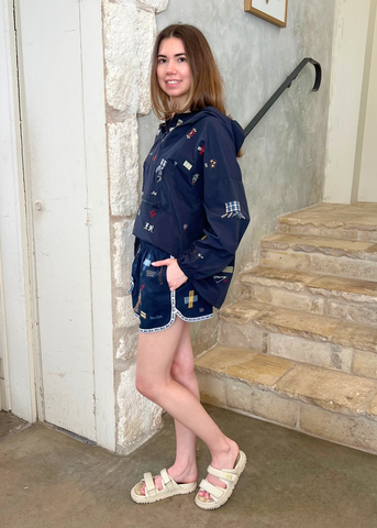 Claira Embroidered Anorak Jacket in Navy