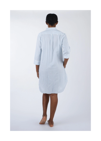 Classic Striped Cotton Long Sleeve Nightshirt in Blue + White