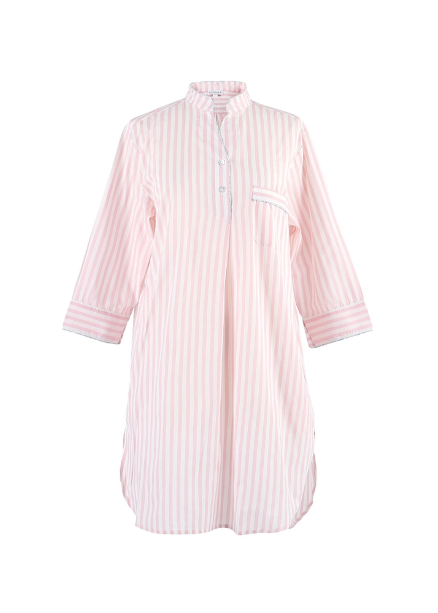 Classic Striped Cotton Long Sleeve Nightshirt in Pink + White