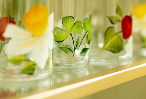 Hand Painted Crystal Tumbler Set of 4 In WIldflower
