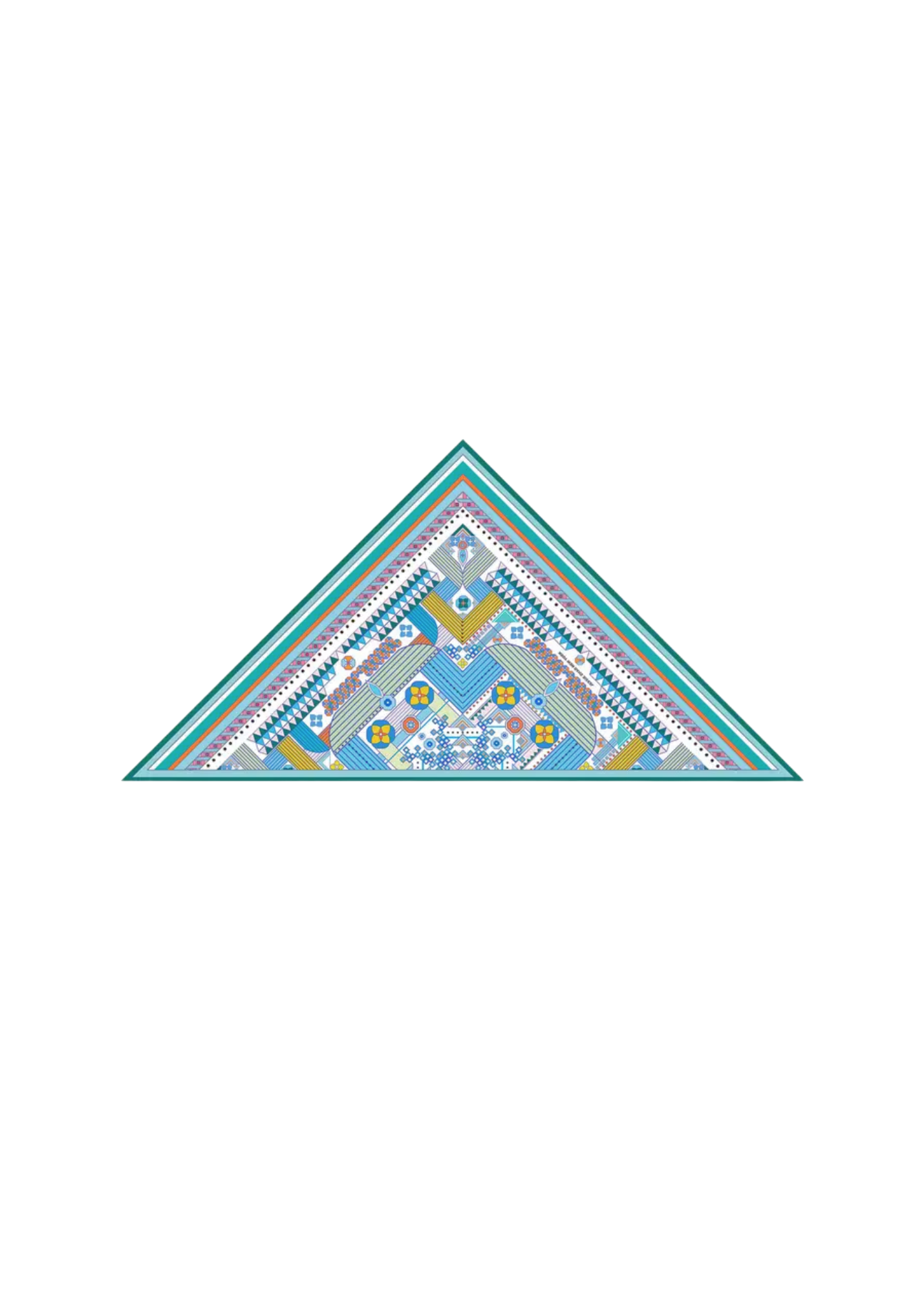 Reconstruction With Shapes Wool Silk Triangle Scarf in Blues