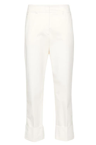 High Rise Stretch Cotton Denim Cuffed Straight Leg Pant in Natural White