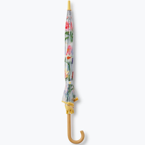 Garden Study Clear Wood Handle Umbrella