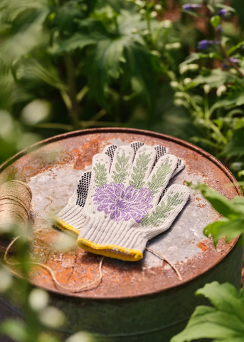 Screen-Printed Dahlia Gardening Gloves