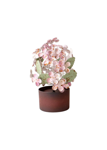 Dainty Metal Potted Hydrangeas in Pink
