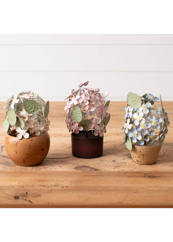 Dainty Metal Potted Hydrangeas in Blue