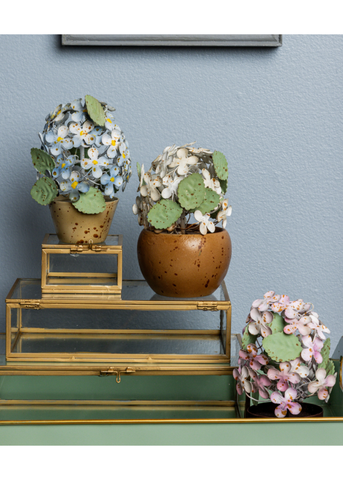 Dainty Metal Potted Hydrangeas in Blue