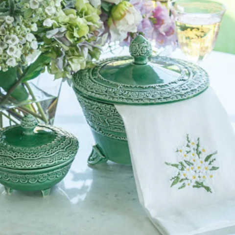 Daisy Bouquet Embroidered Linen Tea Towel