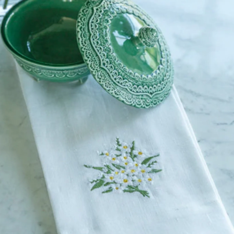 Daisy Bouquet Embroidered Linen Tea Towel