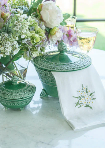 Daisy Bouquet Embroidered Linen Tea Towel