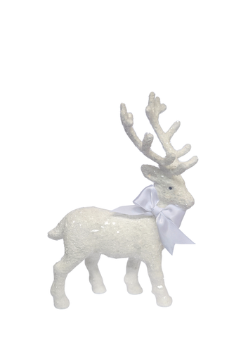 Dasher Deer with Satin Ribbon in White