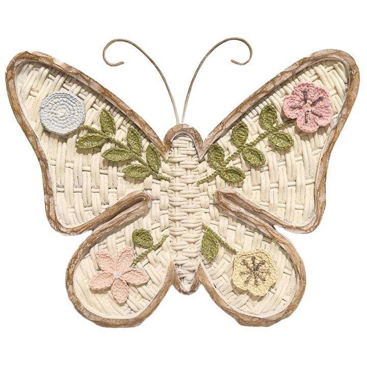 Wicker Butterfly With Crochet Flowers
