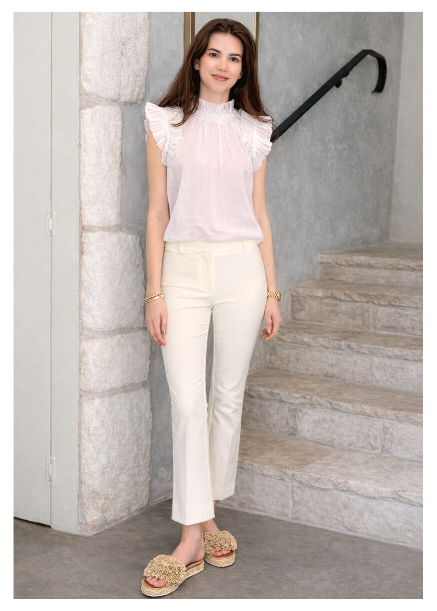 Crosby Cropped Flare Trouser in Soft White