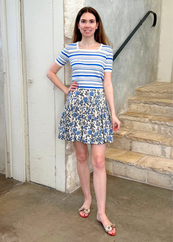 Persis Floral Print Bubble Mini Skirt in Bluebell