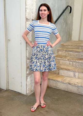 Persis Floral Print Bubble Mini Skirt in Bluebell
