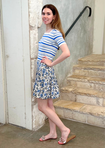 Persis Floral Print Bubble Mini Skirt in Bluebell
