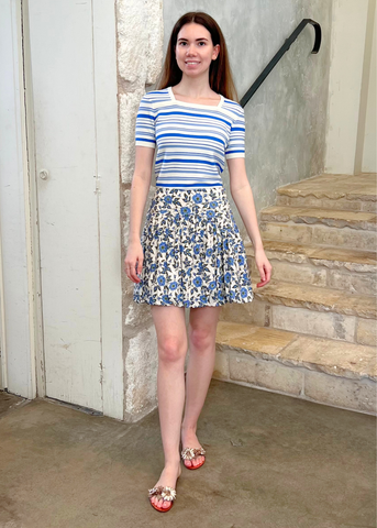 Persis Floral Print Bubble Mini Skirt in Bluebell