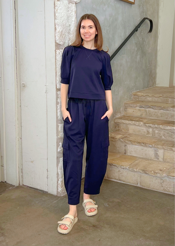 Kamaria Double Jersey Oull On Cargo Pant in Dark Navy
