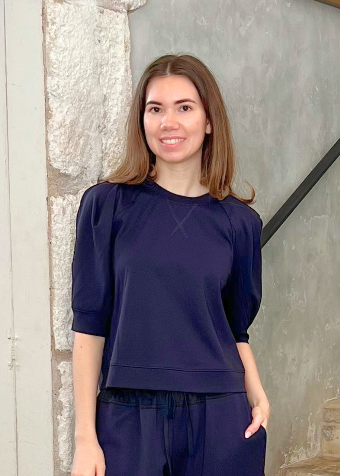 Prisilla Puff Sleeve Double Jersey Top in Dark Navy