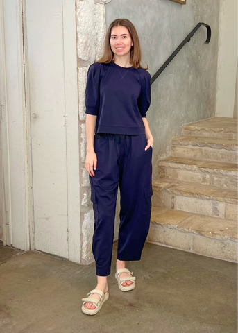 Kamaria Double Jersey Oull On Cargo Pant in Dark Navy