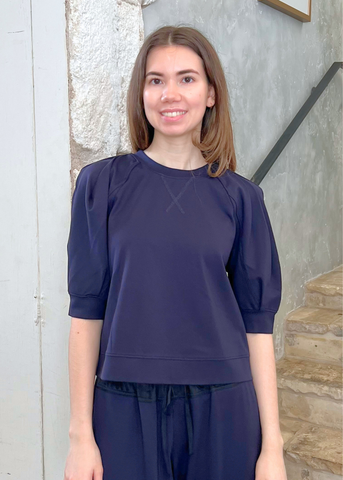 Prisilla Puff Sleeve Double Jersey Top in Dark Navy