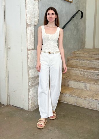 Tribeca Mid-Rise Barrel Leg Jean in Cream