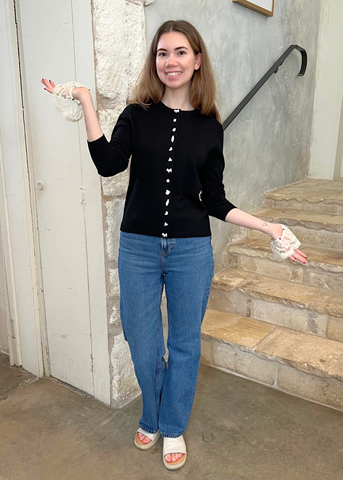 Diane Lace Trimmed Knit Cardigan in Black