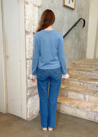 Diane Lace Trimmed Knit Cardigan in Blue