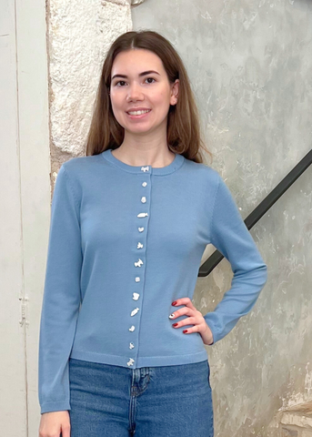 Diane Lace Trimmed Knit Cardigan in Blue