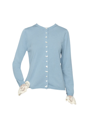 Diane Lace Trimmed Knit Cardigan in Blue