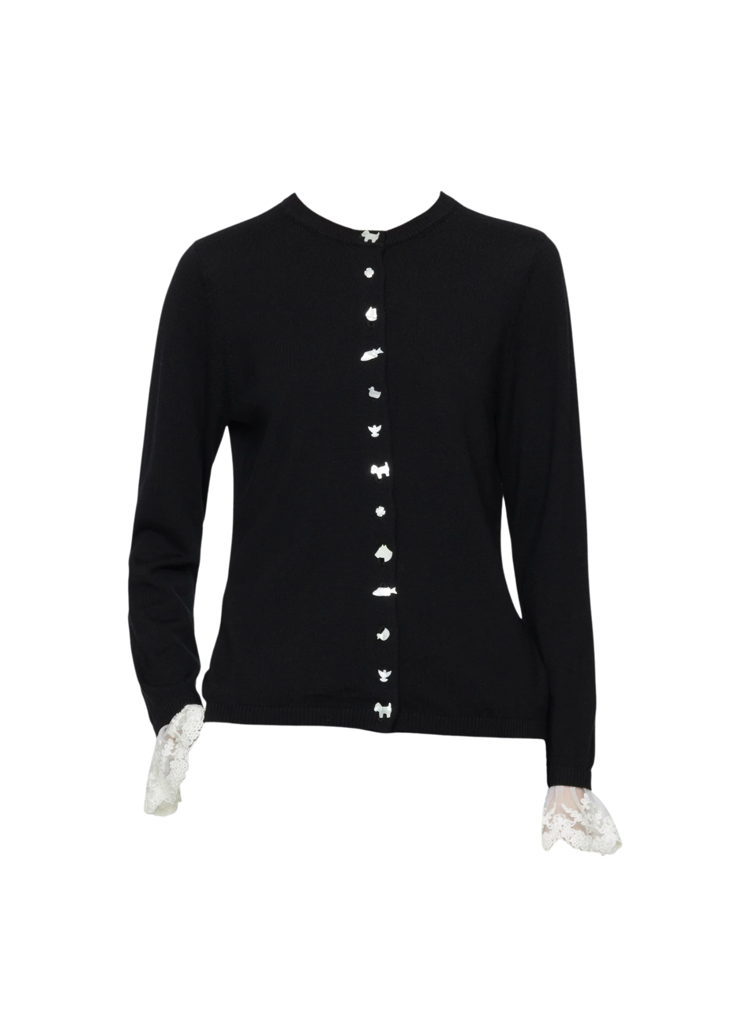 Diane Lace Trimmed Knit Cardigan in Black