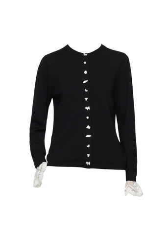 Diane Lace Trimmed Knit Cardigan in Black