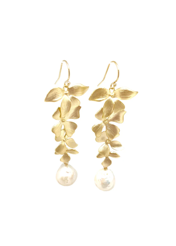 Disa Flower + Pearl Long Drop Earrings
