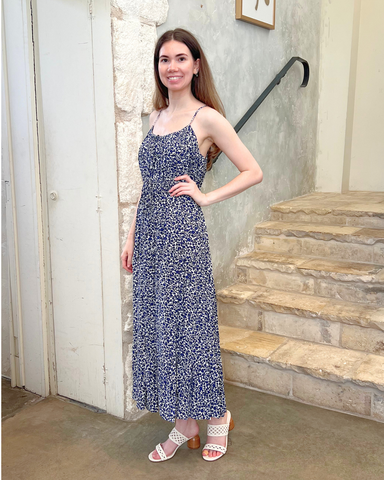 Abigail Smocked Waist Maxi Dress In Marsh + Navy