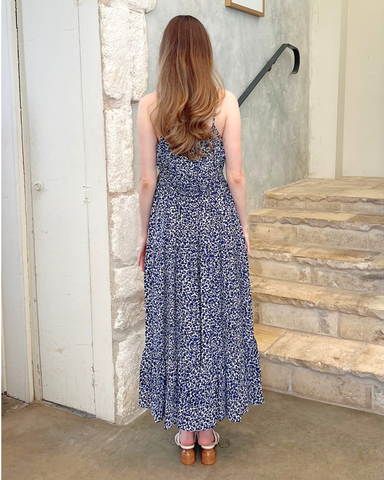 Abigail Smocked Waist Maxi Dress In Marsh + Navy